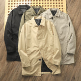 Solid Color Casual Polo Collar Mid-length Trench Coat Men